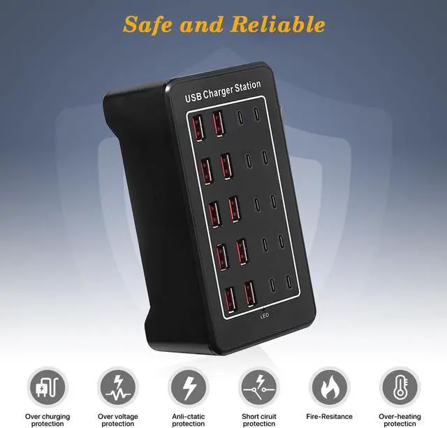 Alt view image 3 of 7 - IHDAPP [10 USB A + 10 USB C] USB C Charger Block 100W USB C Charging Station, 20 Port (20A) Multiple Charging Hub Desktop 20-Ports USB Charger Compatible for Cell Phone, Tablets, Office Home Use