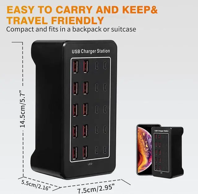 Alt view image 5 of 7 - IHDAPP [10 USB A + 10 USB C] USB C Charger Block 100W USB C Charging Station, 20 Port (20A) Multiple Charging Hub Desktop 20-Ports USB Charger Compatible for Cell Phone, Tablets, Office Home Use