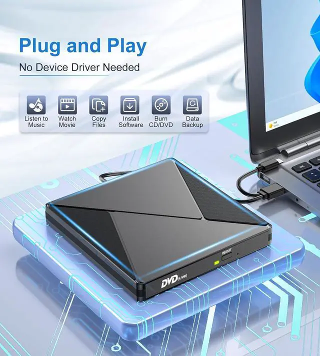 Alt view image 2 of 7 - IHDAPP External CD/DVD Drive for Laptop, Portable DVD Player for Laptop,USB 3.0 USB C Portable DVD Reader Writer ROM Drive, CD Burner External Disk Drive Compatible with Windows 11/10/8/7 Linux OS