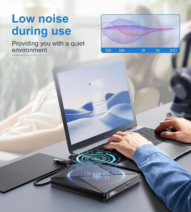 Alt view image 6 of 7 - IHDAPP External CD/DVD Drive for Laptop, Portable DVD Player for Laptop,USB 3.0 USB C Portable DVD Reader Writer ROM Drive, CD Burner External Disk Drive Compatible with Windows 11/10/8/7 Linux OS