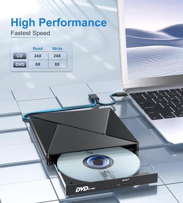 Alt view image 3 of 7 - IHDAPP External CD/DVD Drive for Laptop, Portable DVD Player for Laptop,USB 3.0 USB C Portable DVD Reader Writer ROM Drive, CD Burner External Disk Drive Compatible with Windows 11/10/8/7 Linux OS