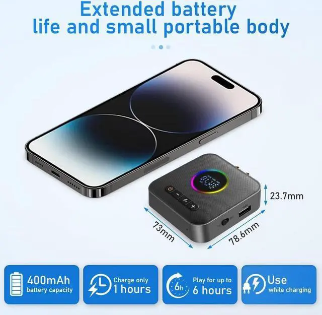 Alt view image 2 of 7 - IHDAPP Bluetooth 5.4 Receiver for HiFi, 5.4 Bluetooth Audio Adapter for Streaming Music with USB, RCA, 3.5 mm AUX, 2-in-1 Bluetooth 5.4 Transmitter and Receiver for Home Stereo/Speaker/Car/TV/Tablet