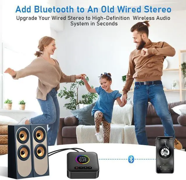 Alt view image 7 of 7 - IHDAPP Bluetooth 5.4 Receiver for HiFi, 5.4 Bluetooth Audio Adapter for Streaming Music with USB, RCA, 3.5 mm AUX, 2-in-1 Bluetooth 5.4 Transmitter and Receiver for Home Stereo/Speaker/Car/TV/Tablet