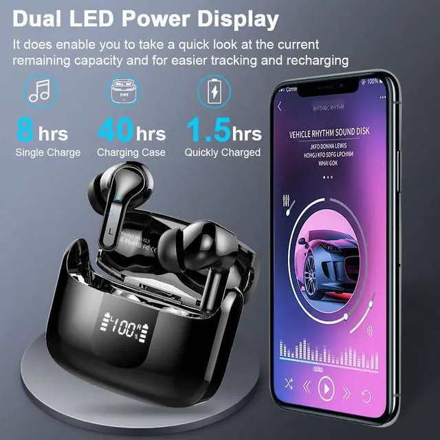 Alt view image 4 of 7 - IHDAPP Wireless Earbuds, Bluetooth 5.3 Earphones in Ear Wireless Headphones with ENC Mic, Wireless Headset Noise Cancelling Ear buds IP7 Waterproof Bluetooth Earphones 40H Deep Bass/USB-C/LED Display