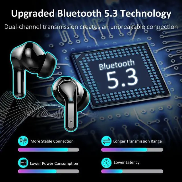 Alt view image 3 of 7 - IHDAPP Wireless Earbuds, Bluetooth 5.3 Earphones in Ear Wireless Headphones with ENC Mic, Wireless Headset Noise Cancelling Ear buds IP7 Waterproof Bluetooth Earphones 40H Deep Bass/USB-C/LED Display