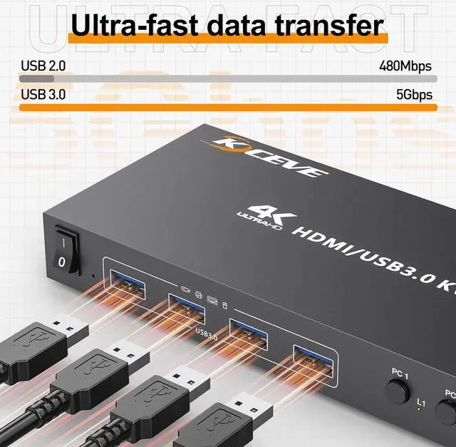Alt view image 5 of 7 - IHDAPP 4 in 1 Out HDMI KVM Switch 4 Computers 4K@60Hz, Simulation EDID, 4 Port HDMI USB 3.0 KVM Switches for 4 PC Share 1 Monitor and Keyboard Mouse Printer, with Wired Remote, 12V Power Adapter