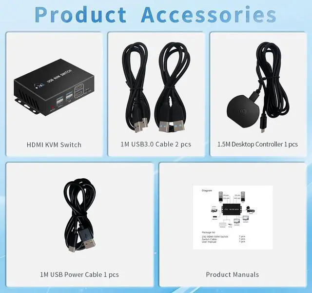 Alt view image 6 of 7 - IHDAPP Dual Monitor HDMI KVM Switch 2 Monitors 2 Computers, 4K@60Hz HDMI KVM switches 1 monitors 2 Monitor 2 Computers, USB switcher 2 computers Keyboard Mouse Switch, Button desktop controller switch