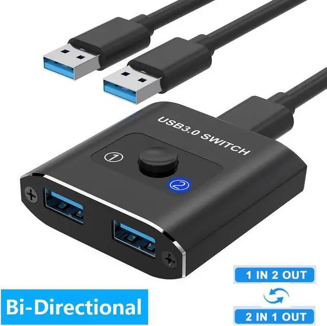 Main image of IHDAPP USB 3.0 Switch, Bi-Directional USB Switcher, USB Splitter 1 in 2 Out/2 in 1 Out, Aluminum USB Switch 2 Computers Share 1 Device for Printer, Mouse, Keyboard, USB Switch with 2 USB 3.0 Cables