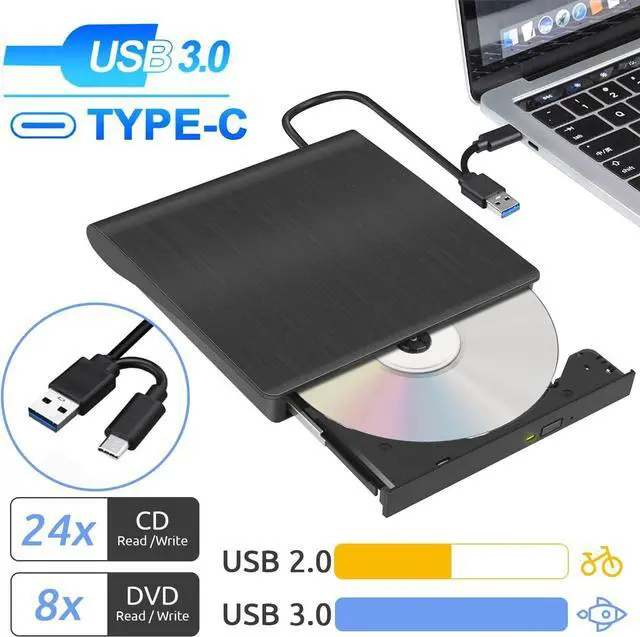 Alt view image 3 of 7 - IHDAPP External CD DVD Drive, Portable CD DVD +/-Rw Reader Disk Drive Slim DVD/CD Burner Player, USB 3.0 and Type-C Optical DVD Drive ROM Burner Rewriter for Laptop PC Windows 10/8/7/XP/Linux, MacOS