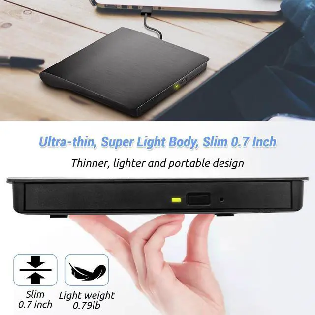 Alt view image 7 of 7 - IHDAPP External CD DVD Drive, Portable CD DVD +/-Rw Reader Disk Drive Slim DVD/CD Burner Player, USB 3.0 and Type-C Optical DVD Drive ROM Burner Rewriter for Laptop PC Windows 10/8/7/XP/Linux, MacOS