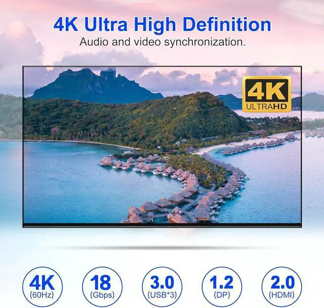 Alt view image 4 of 7 - IHDAPP 4K@60Hz Displayport + HDMI Dual Monitor KVM Switch for 4 PCs, USB 3.0 HDMI + DP KVM Switch 2 Monitors 4 Computers, with Audio Microphone Output and 3 USB 3.0 Ports, with Wired Remote Controller