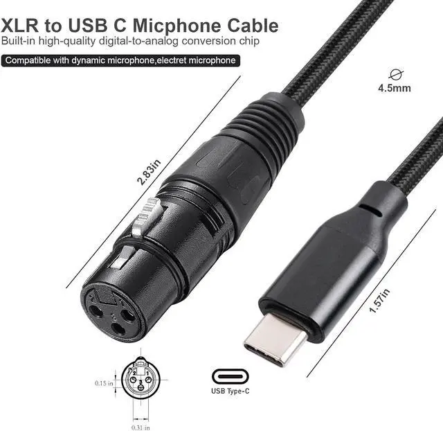 Alt view image 6 of 7 - IHDAPP 3.3ft/1M Female XLR to USB C, USB C to XLR Female Cord for Microphone, Compatible Microphone Recording Audio Cable, XLR Female to USB C Microphone Audio Cable Connected to Smartphone,Tablet