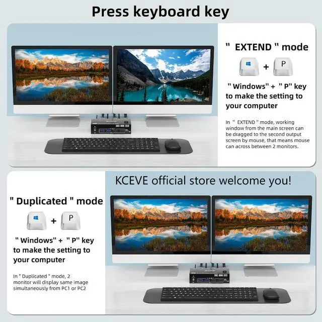 Alt view image 3 of 7 - IHDAPP 2 Port HDMI + Displayport KVM Switch 2 Monitors 2 Computers, Dual Monitor USB 3.0 DP HDMI KVM Switcher with 4 USB 3.0 Ports Supports 8K@60Hz for 2 Computers Share Keyboard, Mouse and Monitor