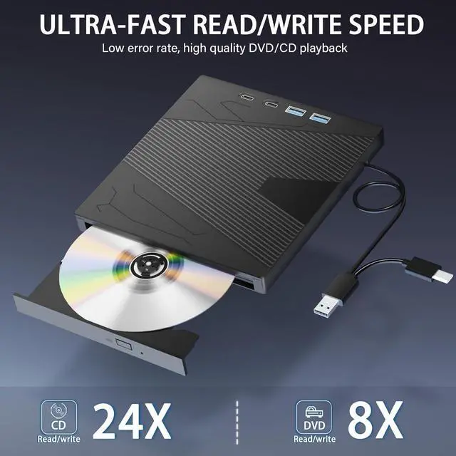 Alt view image 5 of 7 - IHDAPP 7 in 1 External CD DVD Drive, USB Portable CD/DVD +/-RW Drive/DVD Player With SD Card Reader USB 3.0 USB C Hub CD ROM Burner Compatible With Laptop Desktop PC Windows 7/8/10//11/XP,Linux, MacOS