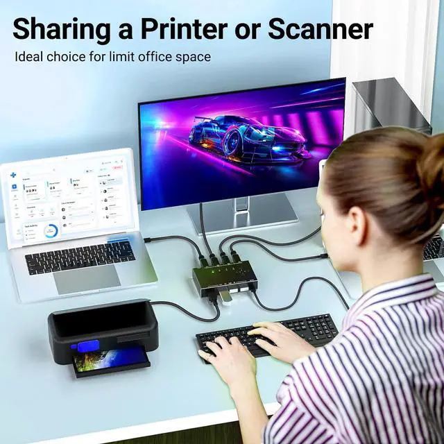 Alt view image 6 of 7 - IHDAPP 4x4 USB 3.0 Switch 4 Computers, 4 Port USB Switch Selector for 4 Computer Share 4 USB Devices, Keyboard Mouse Switch, 4 in 4 Out USB 3.0 Switcher with Wired Remote and 4 Standard USB-B Cables