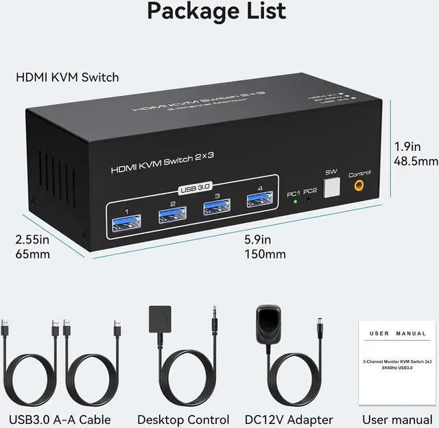 Alt view image 7 of 7 - IHDAPP 8K@60Hz HDMI KVM Switch 3 Monitors 2 Computers 4K@120Hz, Triple Monitor HDMI USB 3.0 KVM Switches Share 1 Set of Keyboard Mouse Printer Scanner Between 2 PCs or Laptops with Wired Controller