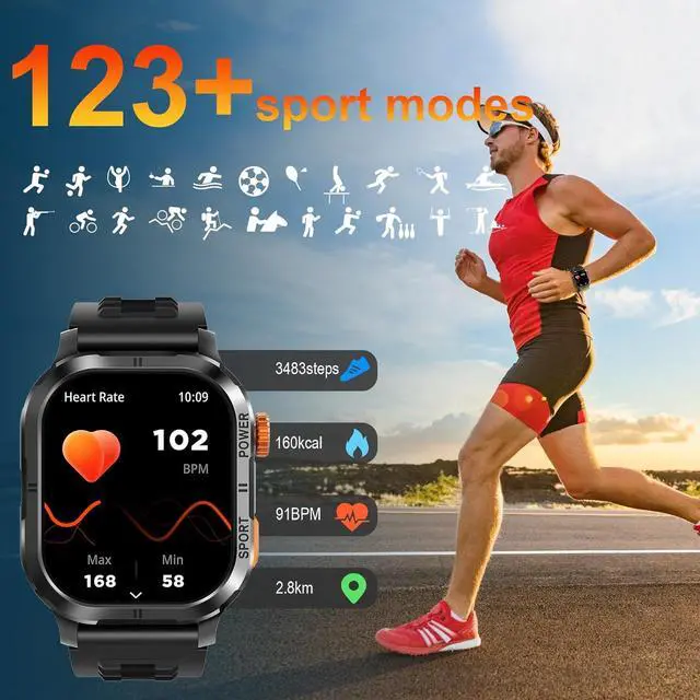 Alt view image 3 of 6 - IHDAPP Military Smart Watch for Men (Answer/Make Calls), 2.13" AMOLED Smart Watch for Android and iOS, 5ATM Waterproof Fitness Sport Watch with 123+ Sport Modes/SpO2/Heart Rate/Sleep Monitor (Black)