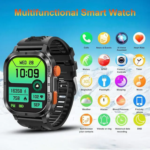 Alt view image 4 of 6 - IHDAPP Military Smart Watch for Men (Answer/Make Calls), 2.13" AMOLED Smart Watch for Android and iOS, 5ATM Waterproof Fitness Sport Watch with 123+ Sport Modes/SpO2/Heart Rate/Sleep Monitor (Black)