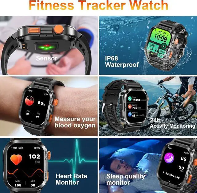 Alt view image 5 of 6 - IHDAPP Military Smart Watch for Men (Answer/Make Calls), 2.13" AMOLED Smart Watch for Android and iOS, 5ATM Waterproof Fitness Sport Watch with 123+ Sport Modes/SpO2/Heart Rate/Sleep Monitor (Black)