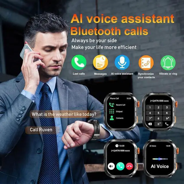 Alt view image 6 of 6 - IHDAPP Military Smart Watch for Men (Answer/Make Calls), 2.13" AMOLED Smart Watch for Android and iOS, 5ATM Waterproof Fitness Sport Watch with 123+ Sport Modes/SpO2/Heart Rate/Sleep Monitor (Black)