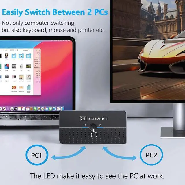 Alt view image 4 of 7 - IHDAPP USB 3.0 Switch 2 Computers Sharing USB C & A Devices, 4 Ports USB Switcher 2 in 4 Out for PC Laptop Mouse Keyboard Printer KVM Switch Selector with 3 USB Cables/1x USB A to USB-C Adapter