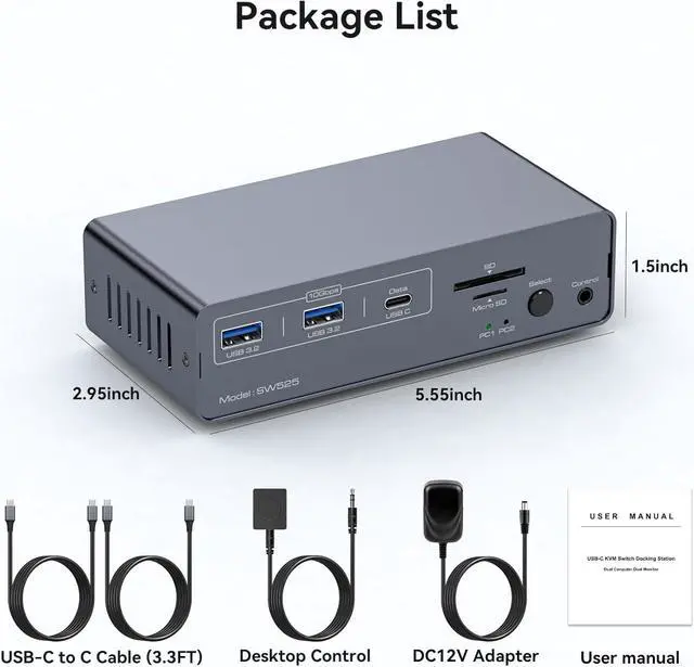 Alt view image 7 of 7 - IHDAPP 8K USB-C Thunderbolt KVM Switch 4K 120Hz 2 Laptops 2 Monitor, Type C 12 IN 1 Docking Station 10Gbps USB, Type C Dual Monitor Displayport KVM Switch for Mac-book 2 PC