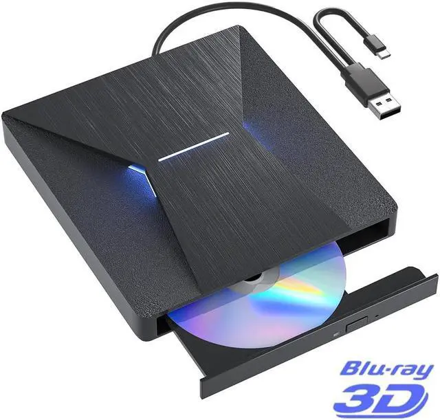 Main image of IHDAPP External Blu Ray Drive, USB 3.0 and Type-C External Blu-Ray CD DVD Drive, Blu-ray Reader 3D Slim Optical CD Drive CD/DVD Burner Optical Drive Compatible with Windows XP/7/8/10, Laptop, Desktop