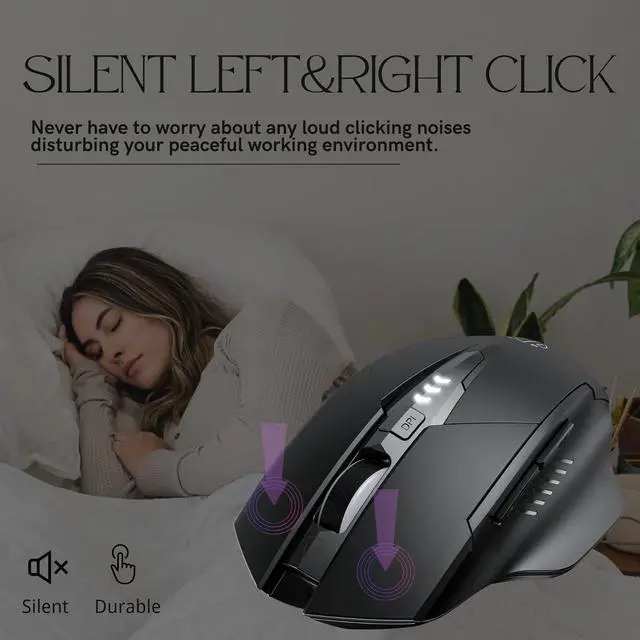 Alt view image 3 of 7 - IHDAPP Wireless Mouse, Rechargeable Mouse Wireless 2.4G USB (Battery Level Visible) Ergonomic Gaming Mouse, 6 Buttons, 3 Levels DPI (1000/1200/1600 DPI), Silent Wireless Mouse for Laptop PC Computer
