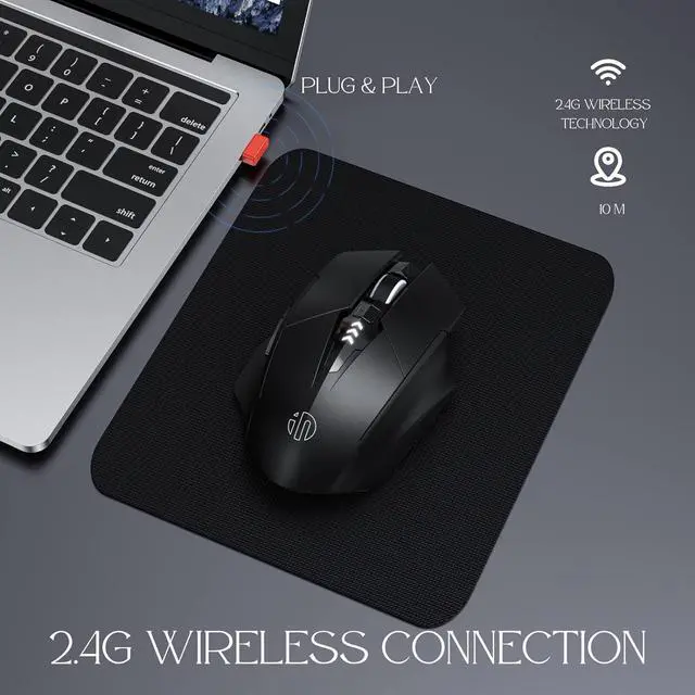 Alt view image 2 of 7 - IHDAPP Wireless Mouse, Rechargeable Mouse Wireless 2.4G USB (Battery Level Visible) Ergonomic Gaming Mouse, 6 Buttons, 3 Levels DPI (1000/1200/1600 DPI), Silent Wireless Mouse for Laptop PC Computer