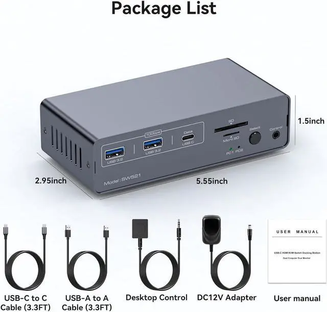 Alt view image 7 of 7 - IHDAPP KVM Switch Docking Station USB C HDMI KVM Switch for 1 Laptop 1 Computer 2 Monitor HDMI 4K60Hz, EDID, Dual Monitor HDMI KVM Switcher for Laptop and PC Share 2 Monitors, 13-in-1 Dock giyqxHw
