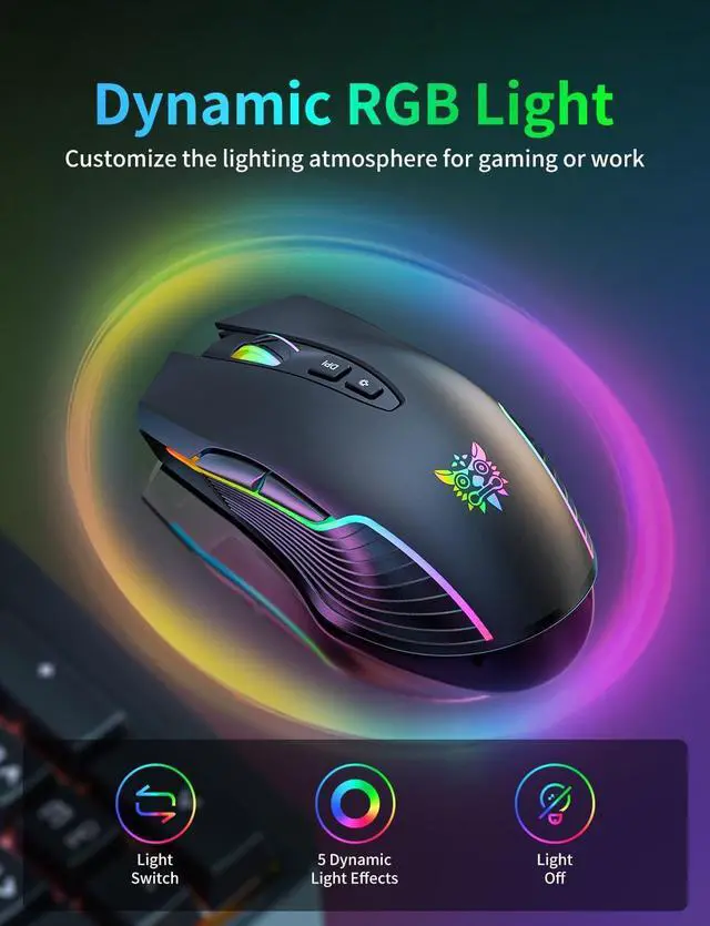 Alt view image 4 of 7 - IHDAPP Wireless Gaming Mouse, 2.4Ghz Connection, 5 RGB LED Backlit Modes, Ergonomic Computer Gaming Mice with 7 Macro Buttons, Adjustable DPI, Rechargeable Office Cordless Mouse for PC/Mac/Laptop