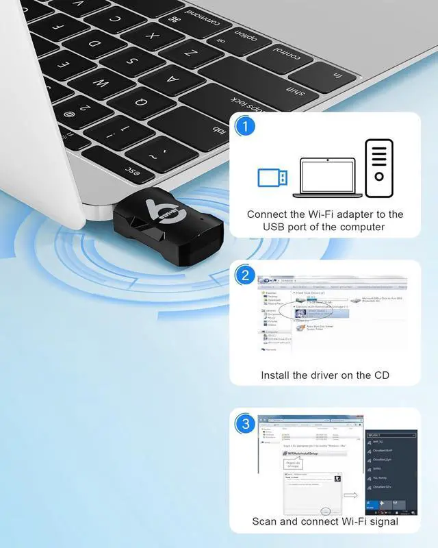 Alt view image 4 of 7 - IHDAPP 2-in-1 USB WiFi Adapter - WiFi Bluetooth Adapter, 900Mbps 2.4/5GHZ Dual Band WiFi and Bluetooth Adapter for PC/Laptop/Desktop, Driver Free Wpa3, WiFi 6 USB Bluetooth 5.3 Adapter, Win 10/11