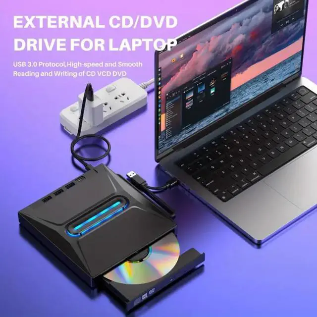 Alt view image 4 of 7 - IHDAPP External CD DVD Drive [6-in-1], Ultra Slim Portable CD Player for Laptop, CD DVD +/-RW Burner CD/DVD Drive with SD Card Reader USB 3.0 Type C Hub Compatible with Laptop PC Windows Linux MacOS