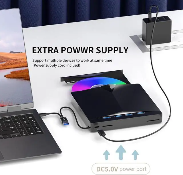 Alt view image 4 of 7 - IHDAPP External CD DVD Drive for Laptop [7 in 1], Portable DVD Player for Laptop, USB 3.0 Type C External CD Burner +/-RW CD ROM DVD Drive, CD Reader Compatible with Windows 11/10/8/7 Linux, Mac OS