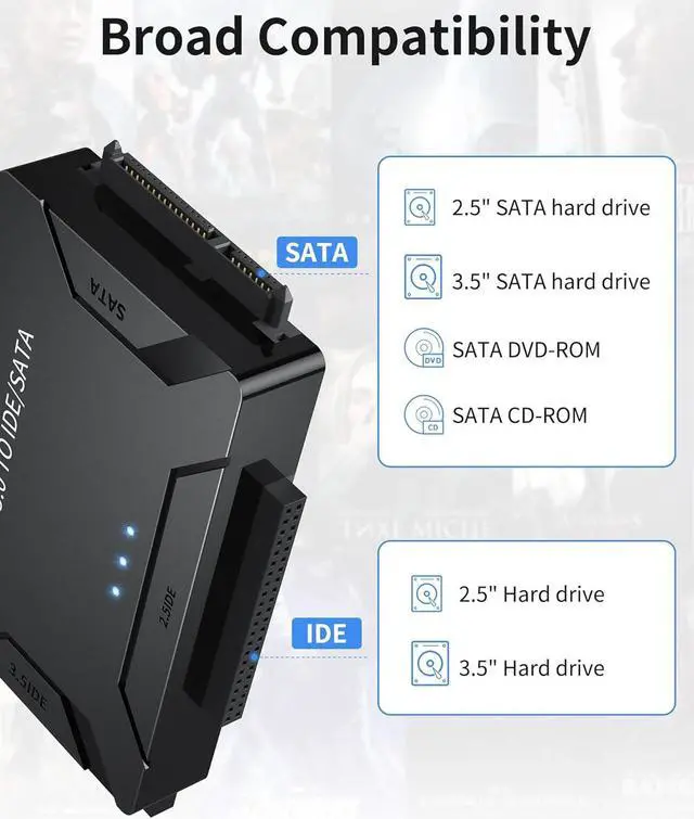 Alt view image 3 of 7 - IHDAPP USB 3.0 to IDE and SATA Adapter, External Hard Drive Reader Ultra Recovery Converter for Universal 2.5"/3.5" Inch HDD/SSD Hard Drive Disk, Hard Drive Adapter Included 12V/2A Power Adapter