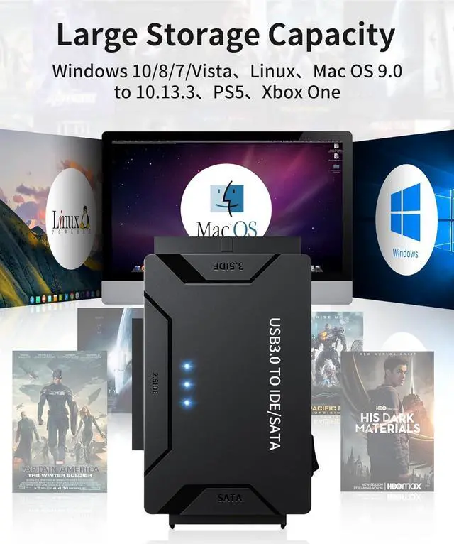 Alt view image 4 of 7 - IHDAPP USB 3.0 to IDE and SATA Adapter, External Hard Drive Reader Ultra Recovery Converter for Universal 2.5"/3.5" Inch HDD/SSD Hard Drive Disk, Hard Drive Adapter Included 12V/2A Power Adapter