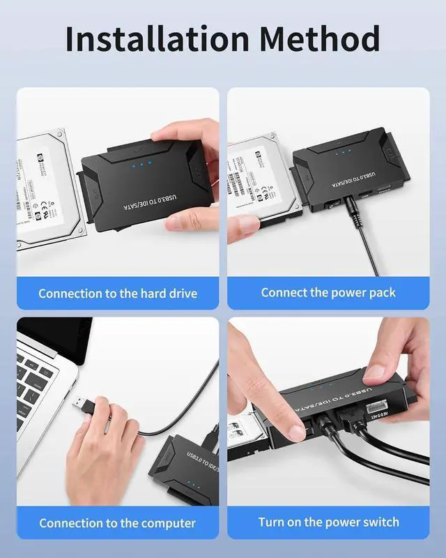 Alt view image 6 of 7 - IHDAPP USB 3.0 to IDE and SATA Adapter, External Hard Drive Reader Ultra Recovery Converter for Universal 2.5"/3.5" Inch HDD/SSD Hard Drive Disk, Hard Drive Adapter Included 12V/2A Power Adapter