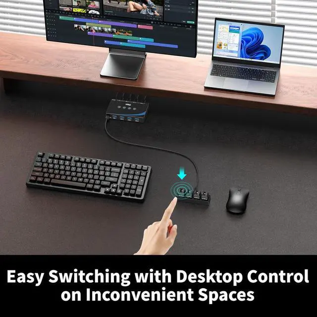 Alt view image 4 of 7 - IHDAPP 4x4 USB 3.0 Switch 4 Computers Sharing USB Peripherals, 4 Port USB Switcher Sharing Mouse Keyboard Scanner Printer, with 3.5mm Headset Jack Audio Out, Includes 4 USB 3.0 Cables and Remote