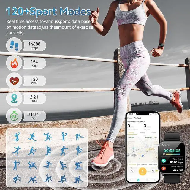 Alt view image 3 of 7 - IHDAPP Smart Watch, 1.85" HD Smartwatch for Men Women (Answer/Make Calls), Fitness Watch with 120+ Sports Modes, IP68 Waterproof, Heart Rate/Sleep Monitor,  Activity Trackers for iOS/Android Phones