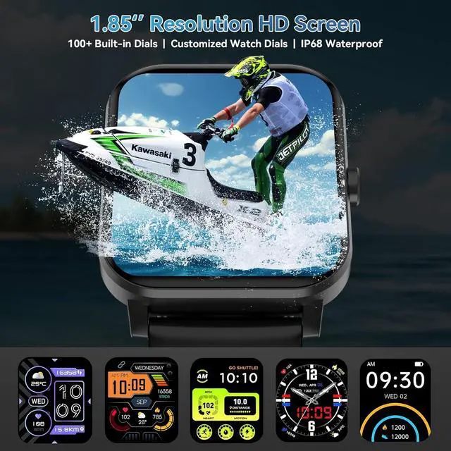 Alt view image 5 of 7 - IHDAPP Smart Watch, 1.85" HD Smartwatch for Men Women (Answer/Make Calls), Fitness Watch with 120+ Sports Modes, IP68 Waterproof, Heart Rate/Sleep Monitor,  Activity Trackers for iOS/Android Phones