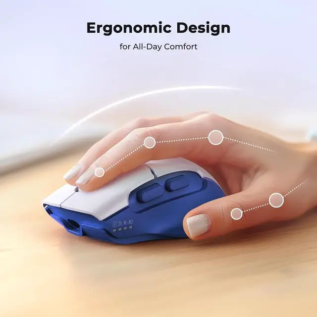 Alt view image 2 of 7 - IHDAPP Wireless Mouse for Laptop, USB 2.4G and Bluetooth Connectivity, 4 Adjustable DPI, Rechargeable, Ergonomic Mouse for Laptops, i-Pad, Compatible with Windows, MacOS, Android, iOS, Blue White