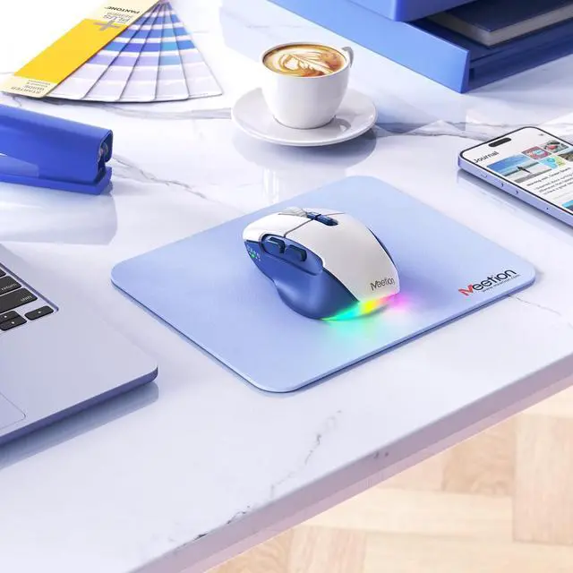 Alt view image 7 of 7 - IHDAPP Wireless Mouse for Laptop, USB 2.4G and Bluetooth Connectivity, 4 Adjustable DPI, Rechargeable, Ergonomic Mouse for Laptops, i-Pad, Compatible with Windows, MacOS, Android, iOS, Blue White