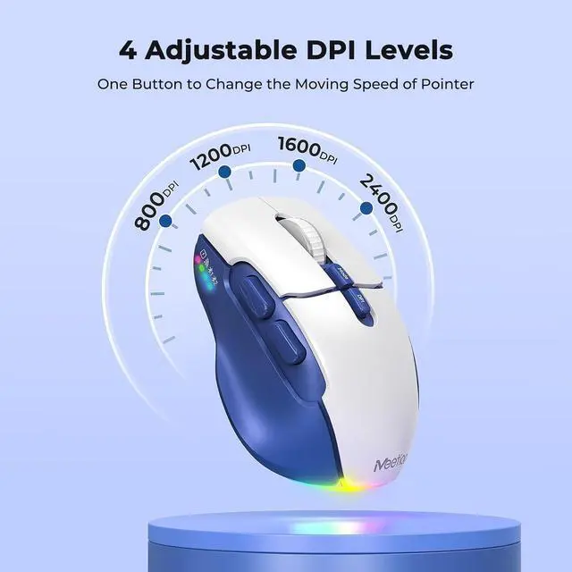 Alt view image 4 of 7 - IHDAPP Wireless Mouse for Laptop, USB 2.4G and Bluetooth Connectivity, 4 Adjustable DPI, Rechargeable, Ergonomic Mouse for Laptops, i-Pad, Compatible with Windows, MacOS, Android, iOS, Blue White