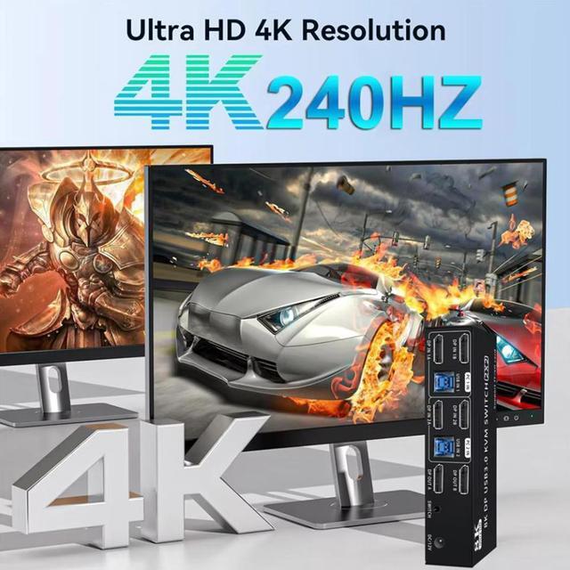 Alt view image 4 of 7 - IHDAPP 4K@240Hz Displayport KVM Switch 2 Monitors 2 PCs, 8K@60Hz DP2.0 Dual Monitor KVM Switch 2 in 2 Out for 2 Computer Share 2 Monitors, Audio Mic Ports and 4 USB Devices, with SD/TF Card Reader
