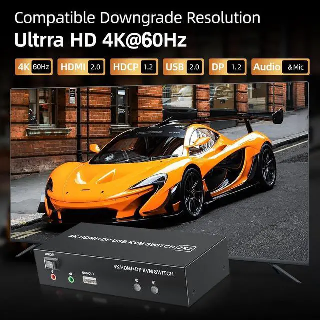 Alt view image 2 of 7 - IHDAPP HDMI Displayport KVM Switch 2 Monitors 2 Computers, 4K@60Hz KVM Switch w/Audio Microphone, Supports Extended/Mirror Mode, Dual Monitor KVM Switch for 2 PC Share 1 Set of Keyboard Mouse Printer