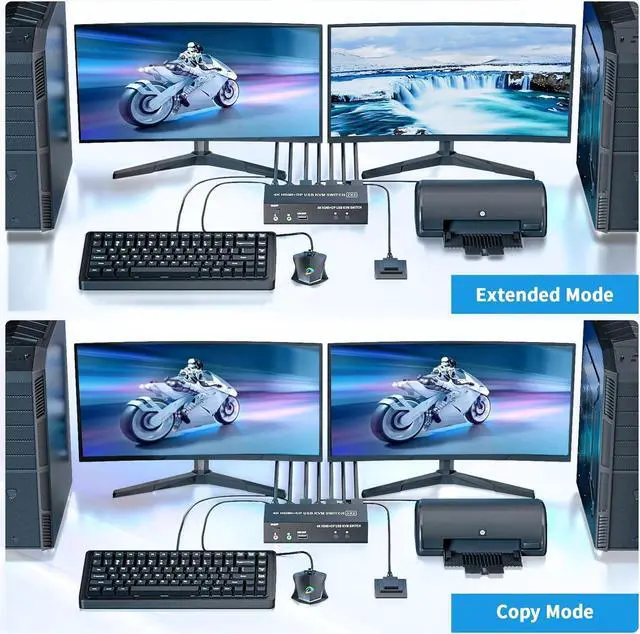 Alt view image 4 of 7 - IHDAPP HDMI Displayport KVM Switch 2 Monitors 2 Computers, 4K@60Hz KVM Switch w/Audio Microphone, Supports Extended/Mirror Mode, Dual Monitor KVM Switch for 2 PC Share 1 Set of Keyboard Mouse Printer