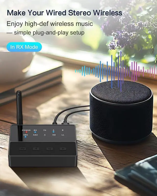 Alt view image 5 of 7 - IHDAPP Bluetooth 5.3 Transmitter for TV, aptX Low Latency HD Bluetooth Receiver for Home Stereo, Wireless Audio Adapter for 2 Headphones, AUX/RCA Bluetooth Adapter for Speaker Turntable Home Theater