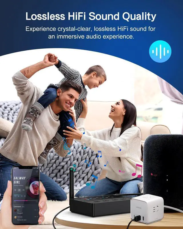 Alt view image 4 of 7 - IHDAPP Bluetooth 5.3 Transmitter for TV, aptX Low Latency HD Bluetooth Receiver for Home Stereo, Wireless Audio Adapter for 2 Headphones, AUX/RCA Bluetooth Adapter for Speaker Turntable Home Theater