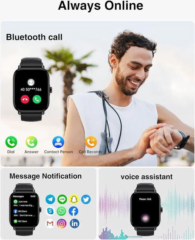 Alt view image 2 of 7 - IHDAPP Smart Watch for Men Women - 1.85" Fitness Tracker Watch with Answer/Make Calls, Heart Rate Sleep Monitor, 111+ Sports, Step Counter, IP68 Waterproof Smartwatch Compatible with Android iOS Gifts