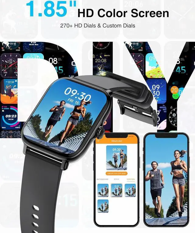 Alt view image 6 of 7 - IHDAPP Smart Watch for Men Women - 1.85" Fitness Tracker Watch with Answer/Make Calls, Heart Rate Sleep Monitor, 111+ Sports, Step Counter, IP68 Waterproof Smartwatch Compatible with Android iOS Gifts